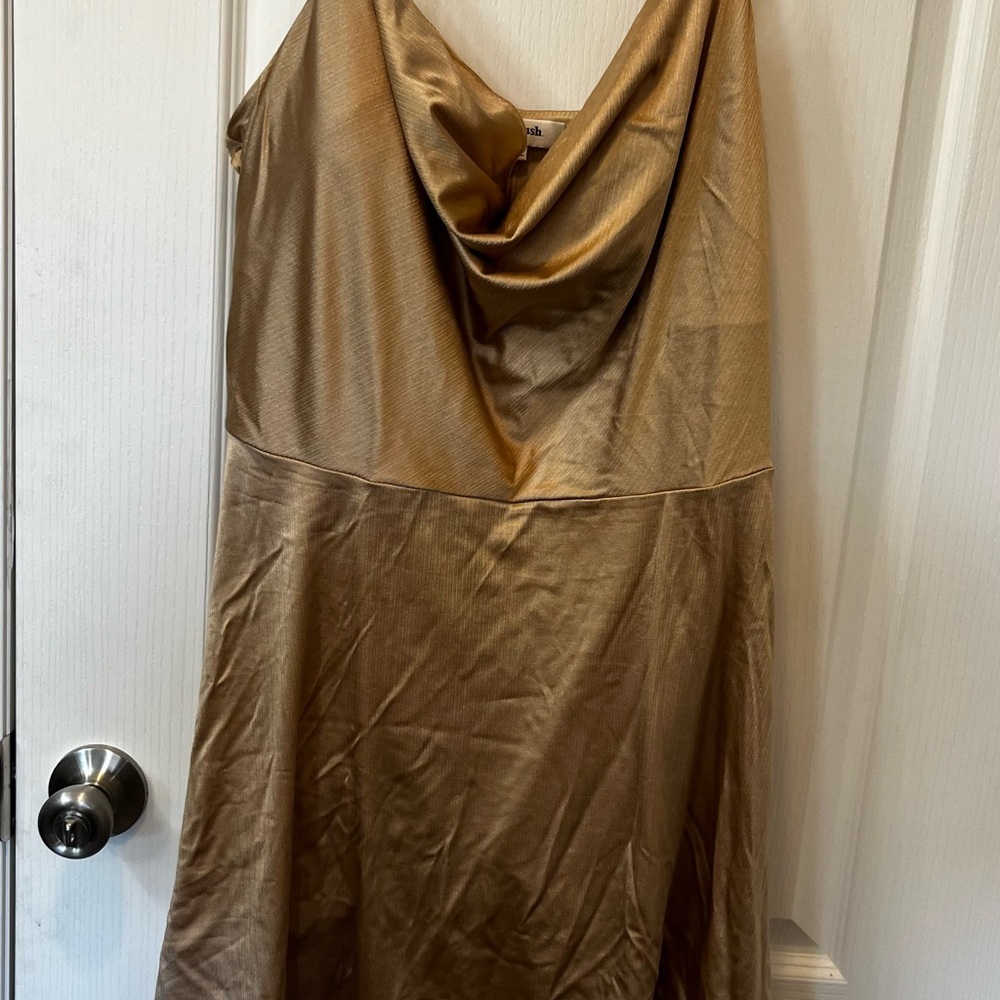 Popilush Gold Satin Cowl Neck Dress Plus Size 3XL Slip Dress